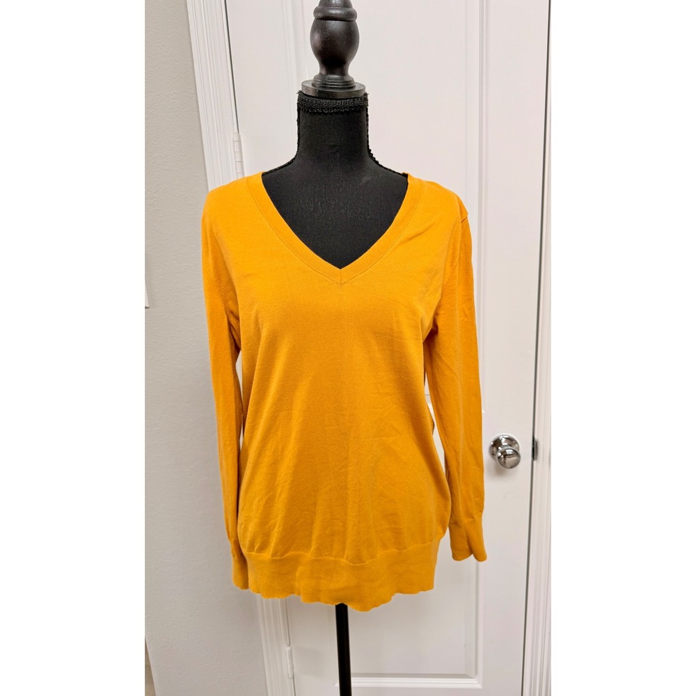 Banana Republic Womens Stretch Cotton V-Neck Sweater Mustard Yellow Small